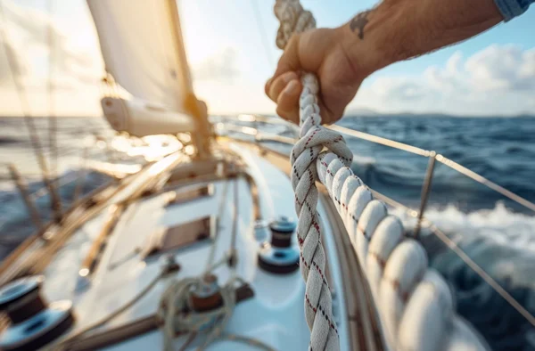 Main d’homme dirigeant un bateau